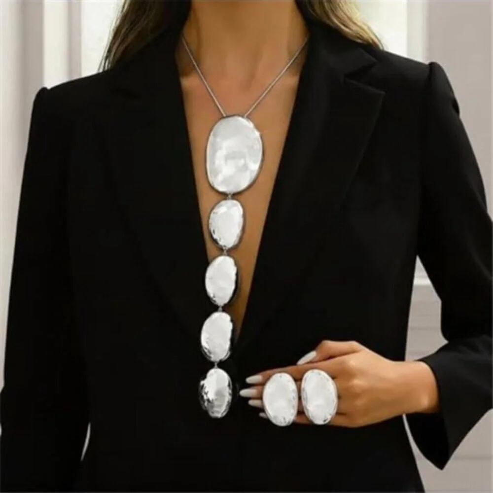 Silver Statement Jewelry Set for Women, Chunky Vintage Silver Chunky Necklace